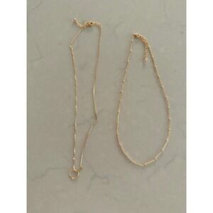 Gold Tone Layering Necklace Set Circle Pendant Satellite Bead Chain 2 Piece